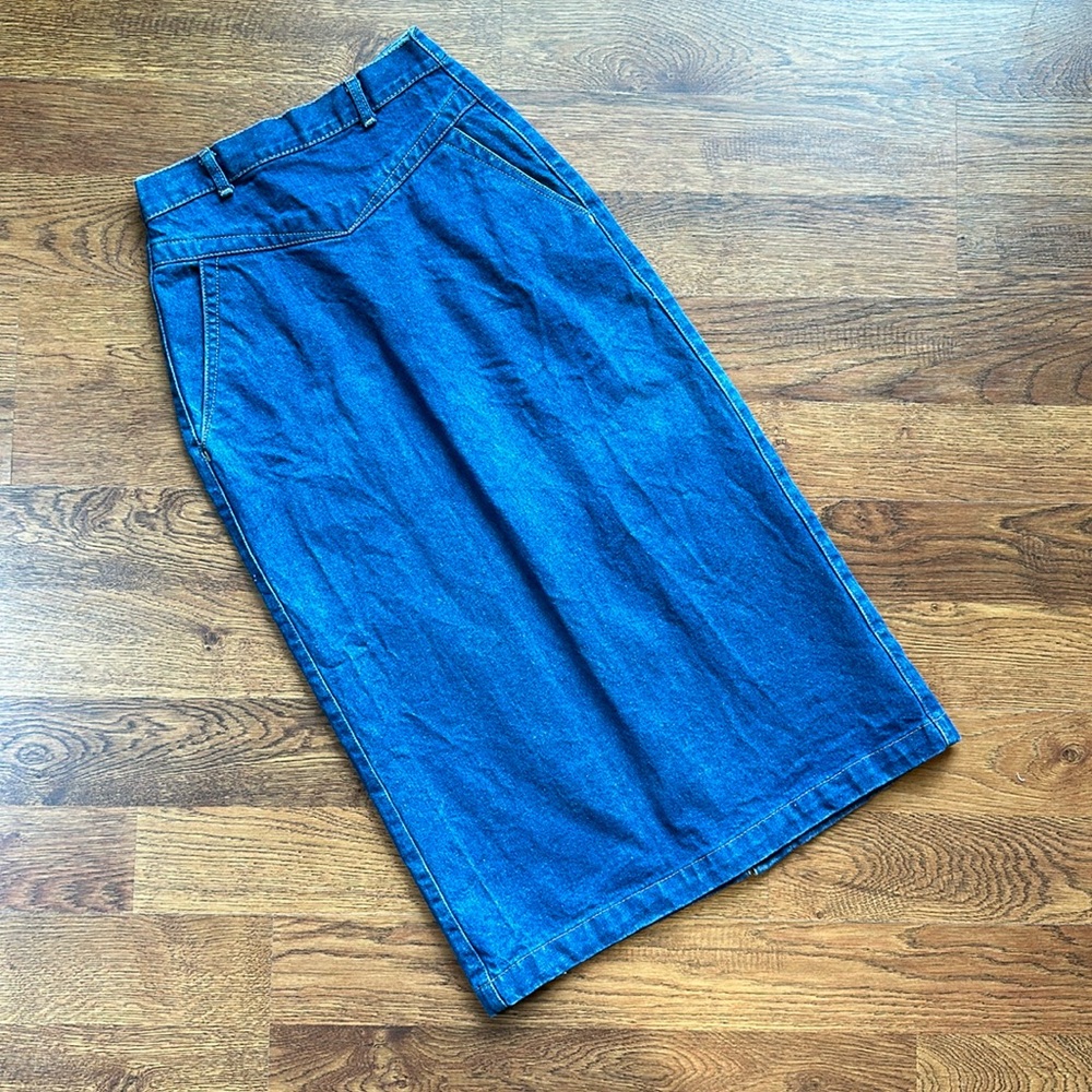 1980s Vintage Brittania Denim Midi Pencil Skirt with Pockets, 24
